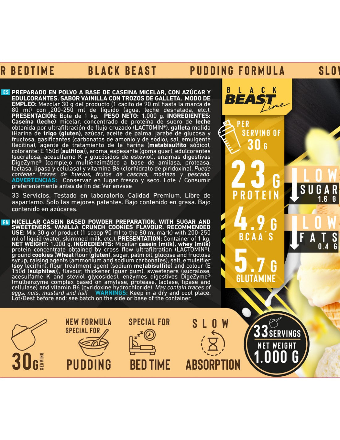 Mousse Casein 1 kg - Vainilla & Cookies