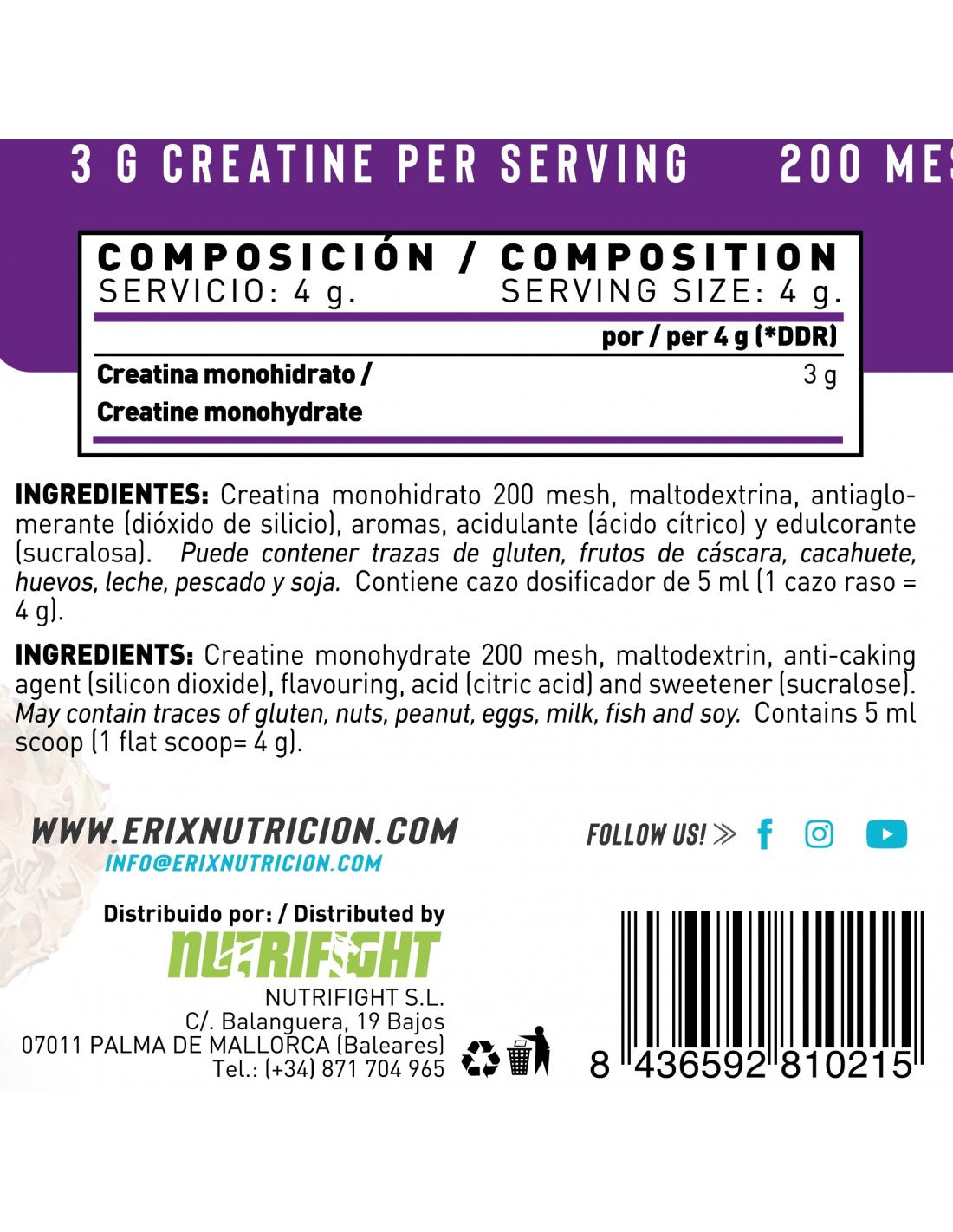 Creatine Pure Micronized 300g - Piña Colada