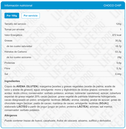 Barrita Food Flapjack 120g - Choco Chip